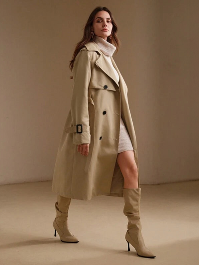 Jacqueline | Eleganter langer Trenchcoat in Beige