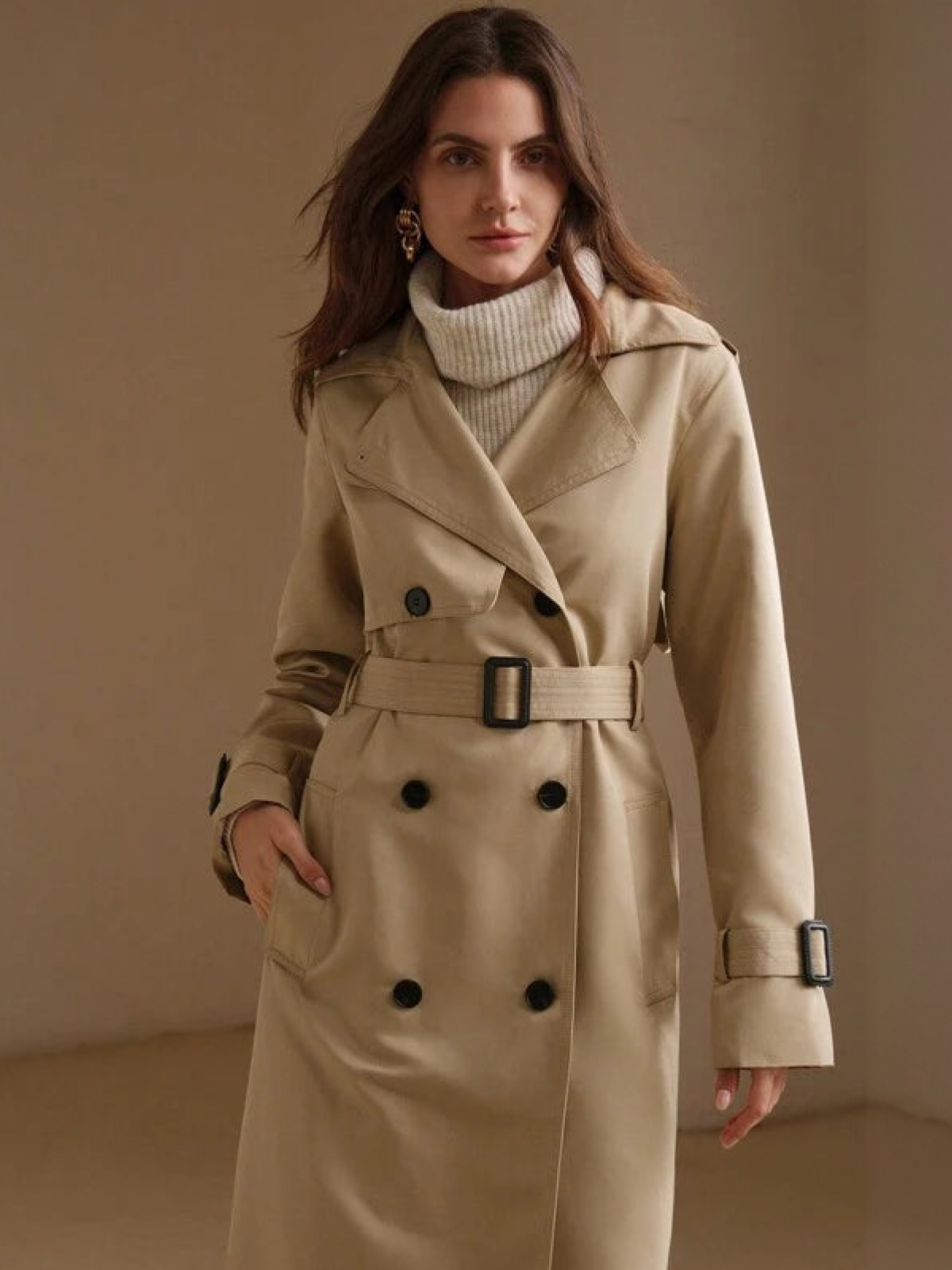 Jacqueline | Eleganter langer Trenchcoat in Beige