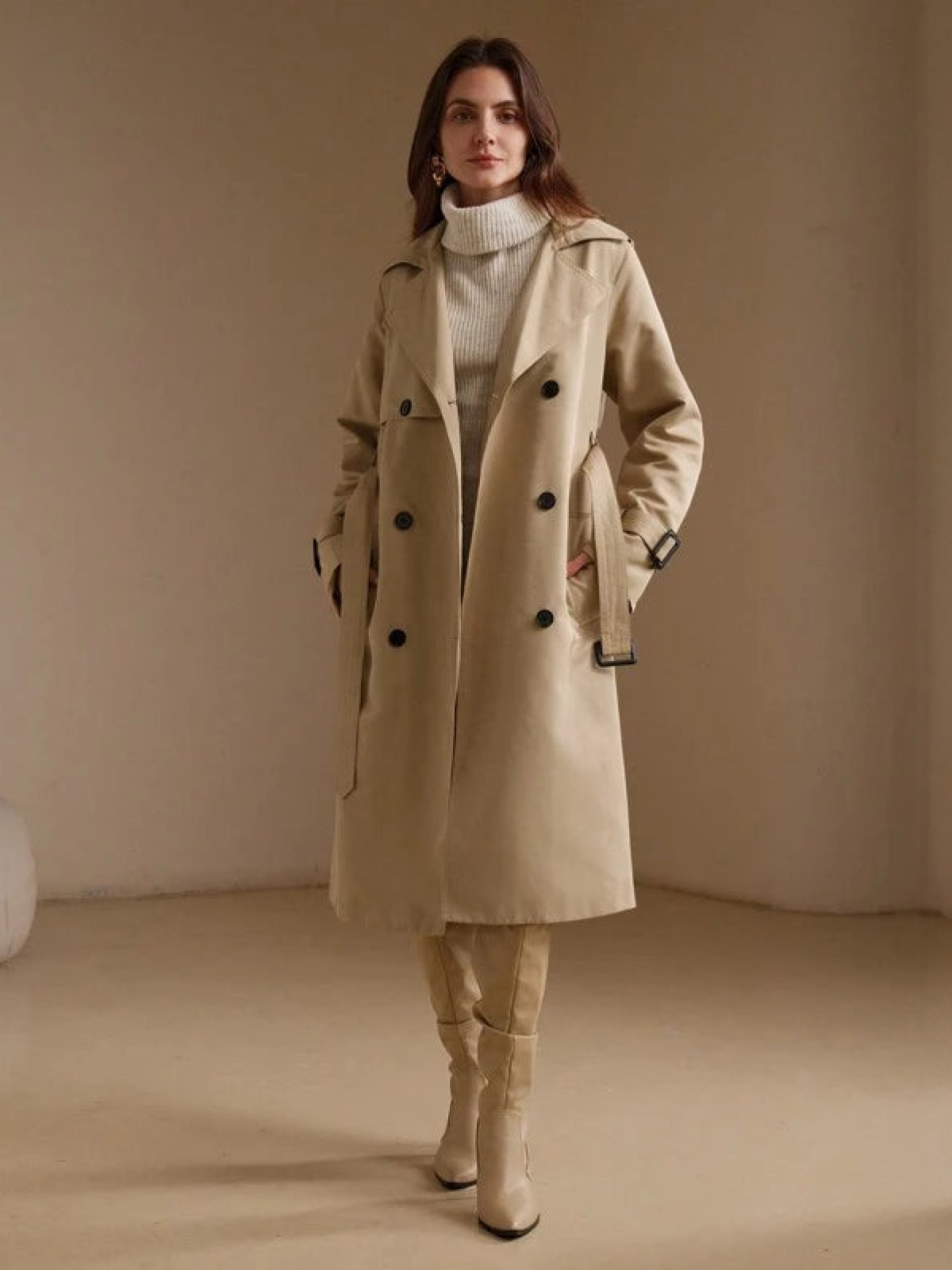 Jacqueline | Eleganter langer Trenchcoat in Beige