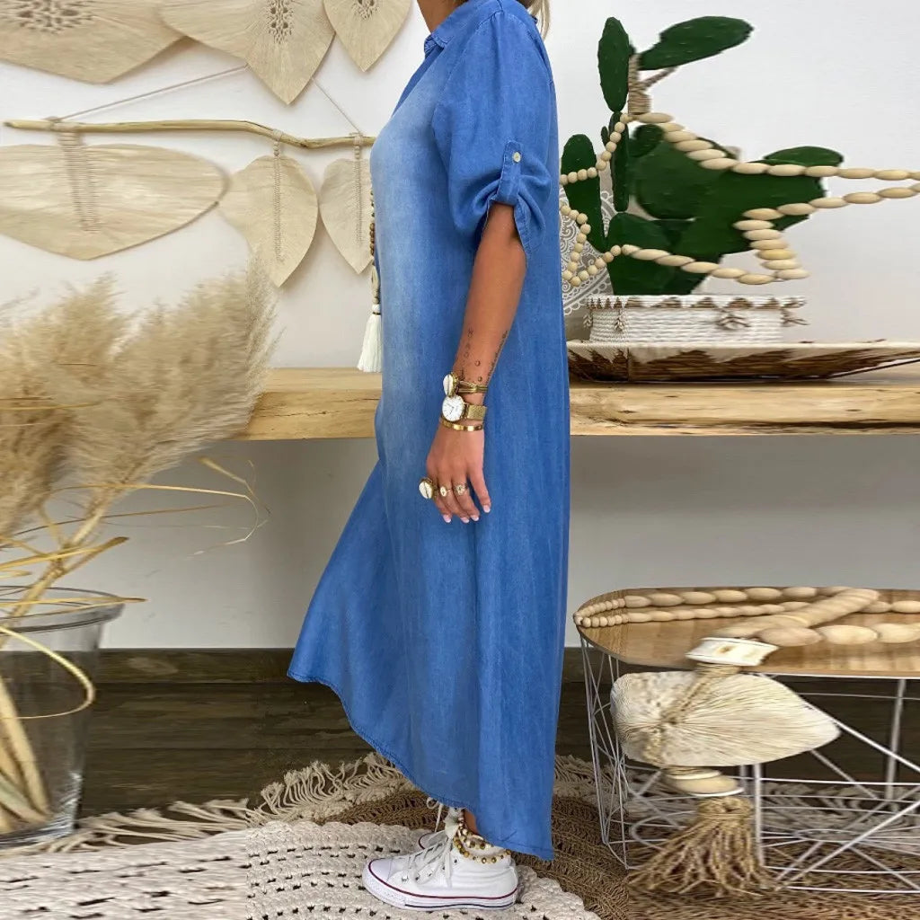 Lea | Lange Jeanskleid mit Seitenschlitz