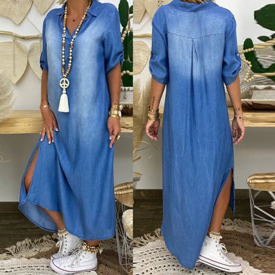 Lea | Lange Jeanskleid mit Seitenschlitz