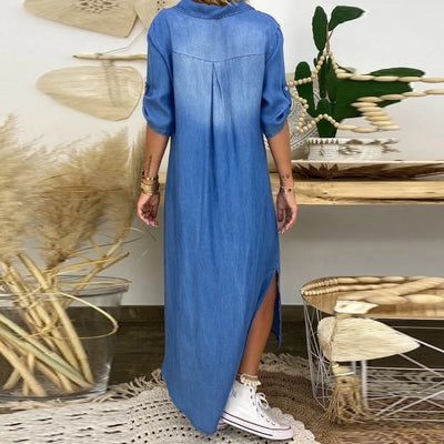 Lea | Lange Jeanskleid mit Seitenschlitz