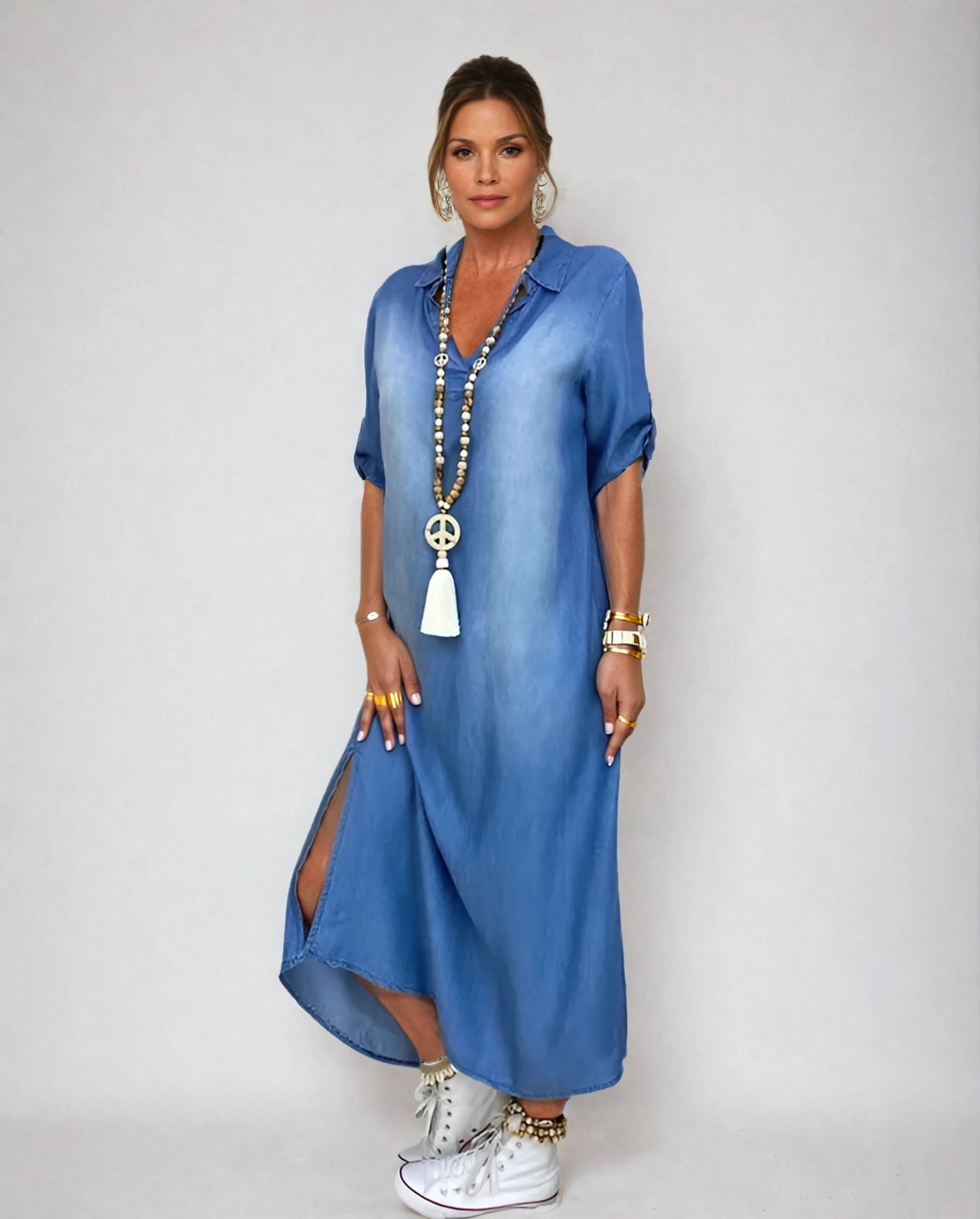 Lea | Lange Jeanskleid mit Seitenschlitz