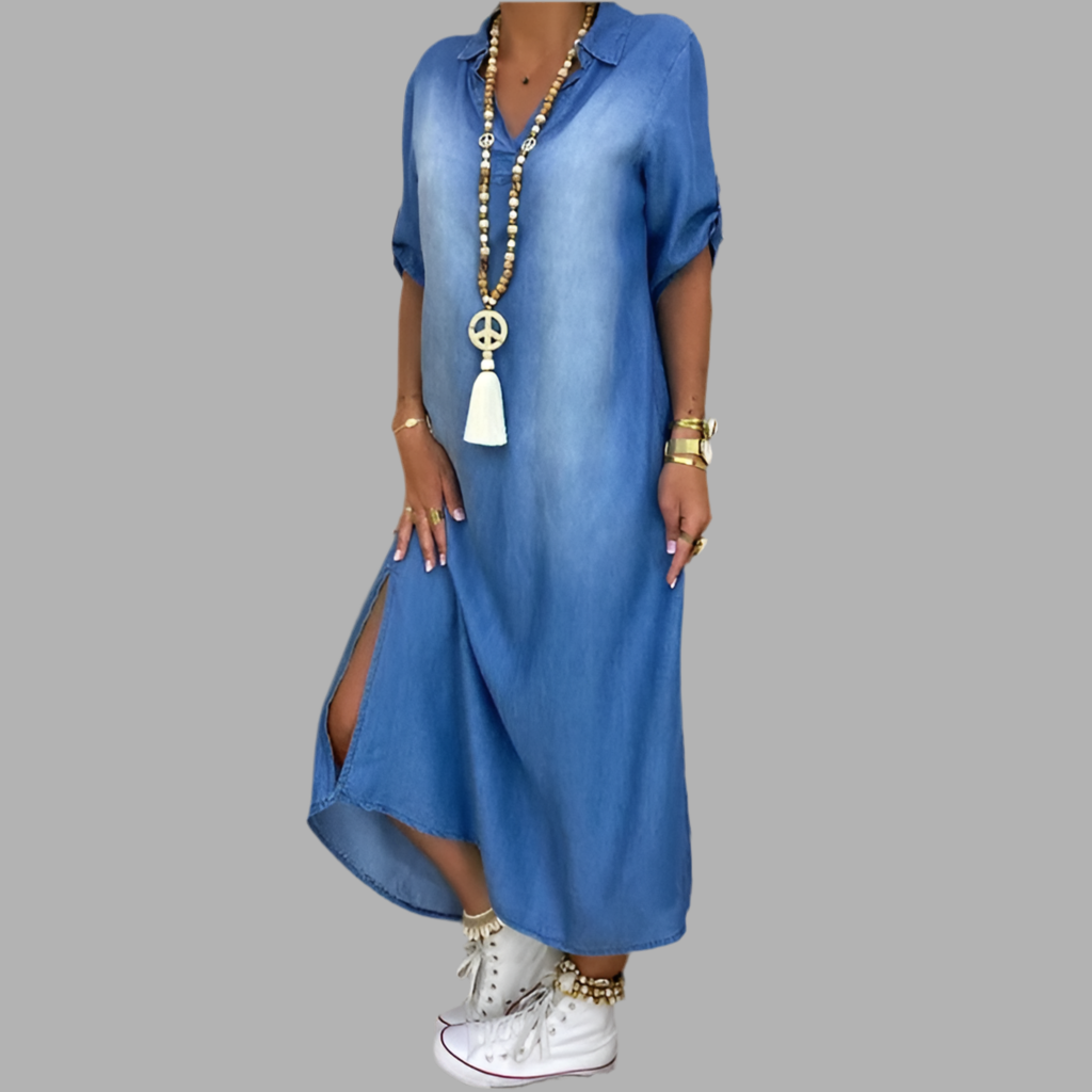 Lea | Lange Jeanskleid mit Seitenschlitz