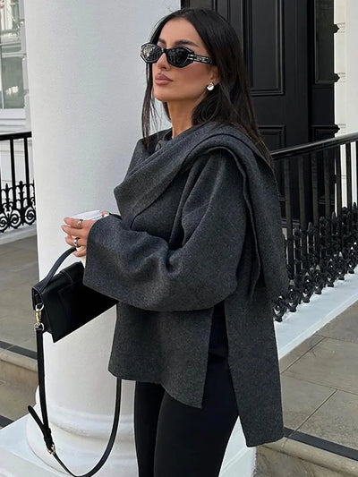 Elena | Cropped Mantel mit integriertem Schal