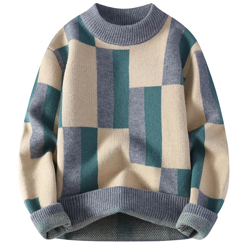 Brent | Karierter Strickpullover mit Mock-Kragen