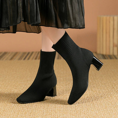 Louisa | Elegante Strick-Stiefeletten mit Blockabsatz