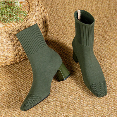 Louisa | Elegante Strick-Stiefeletten mit Blockabsatz