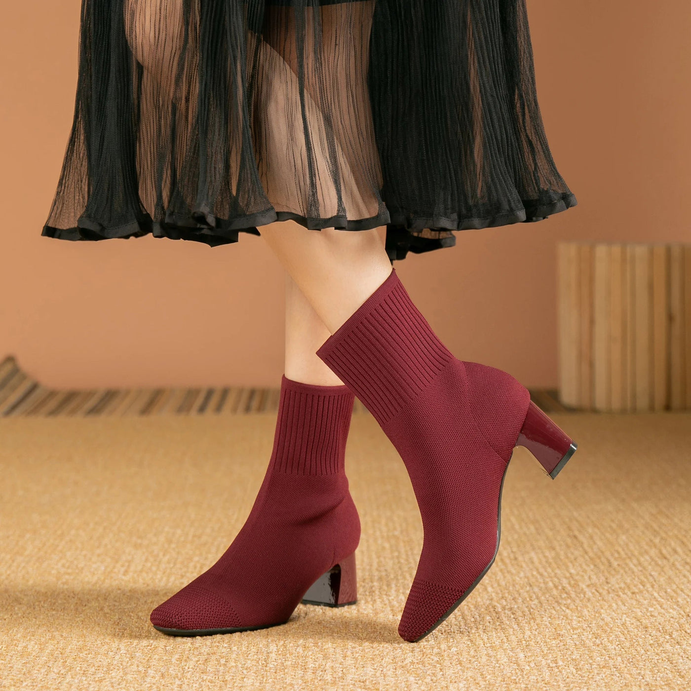 Louisa | Elegante Strick-Stiefeletten mit Blockabsatz