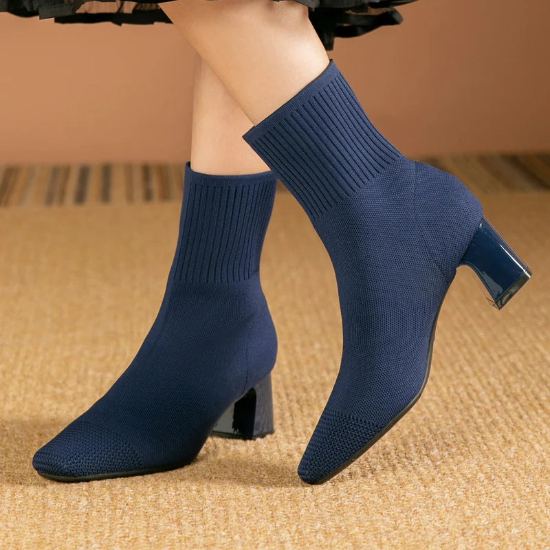 Louisa | Elegante Strick-Stiefeletten mit Blockabsatz