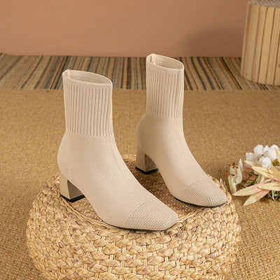 Louisa | Elegante Strick-Stiefeletten mit Blockabsatz