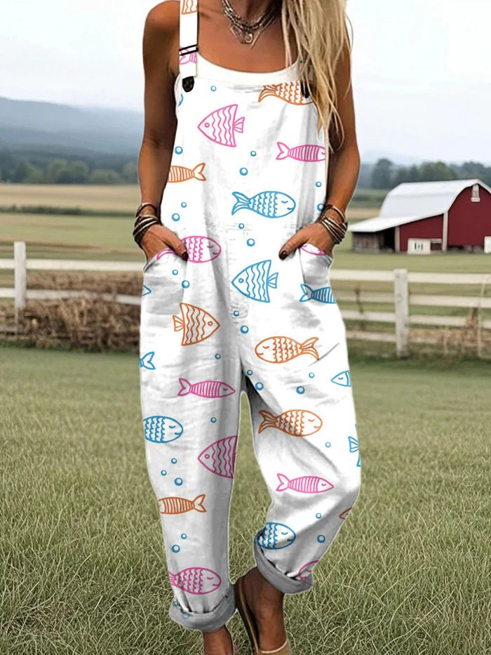 Leni | Sommer-Latzhose mit Fischprint