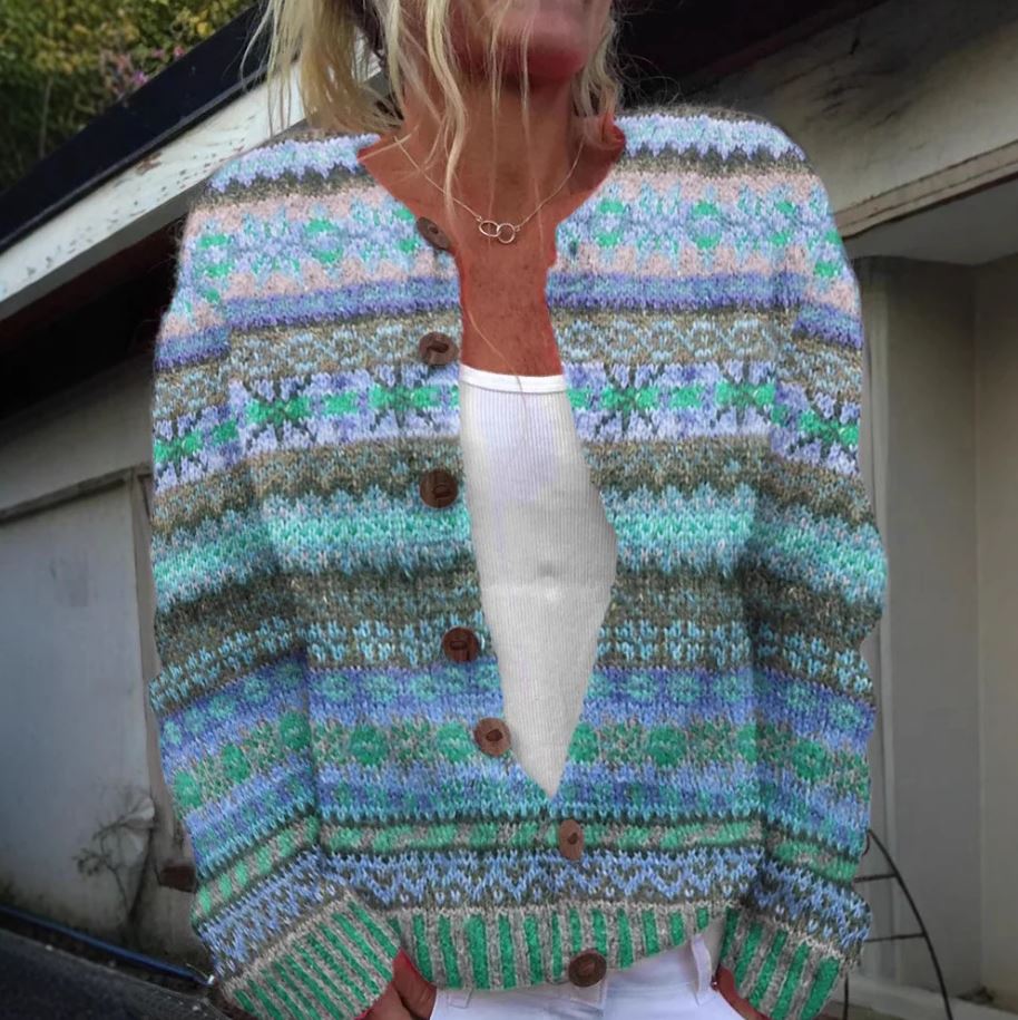 Lotte | Strickjacke mit Print blau