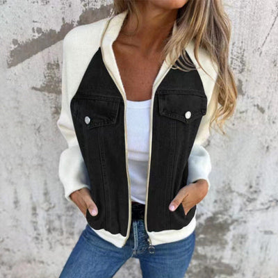 Noelle | Patchwork Denim Jack mit Kapuze