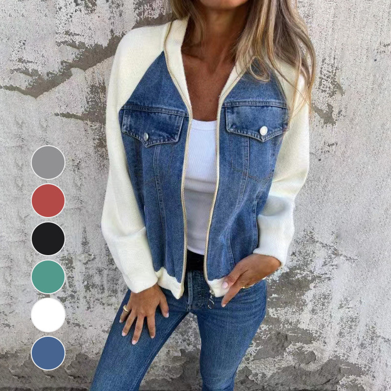 Noelle | Patchwork Denim Jack mit Kapuze