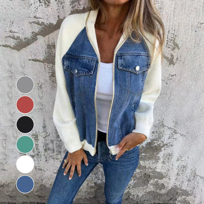 Noelle | Patchwork Denim Jack mit Kapuze