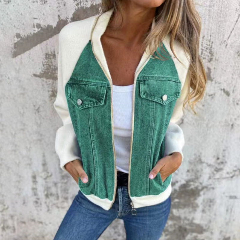 Noelle | Patchwork Denim Jack mit Kapuze