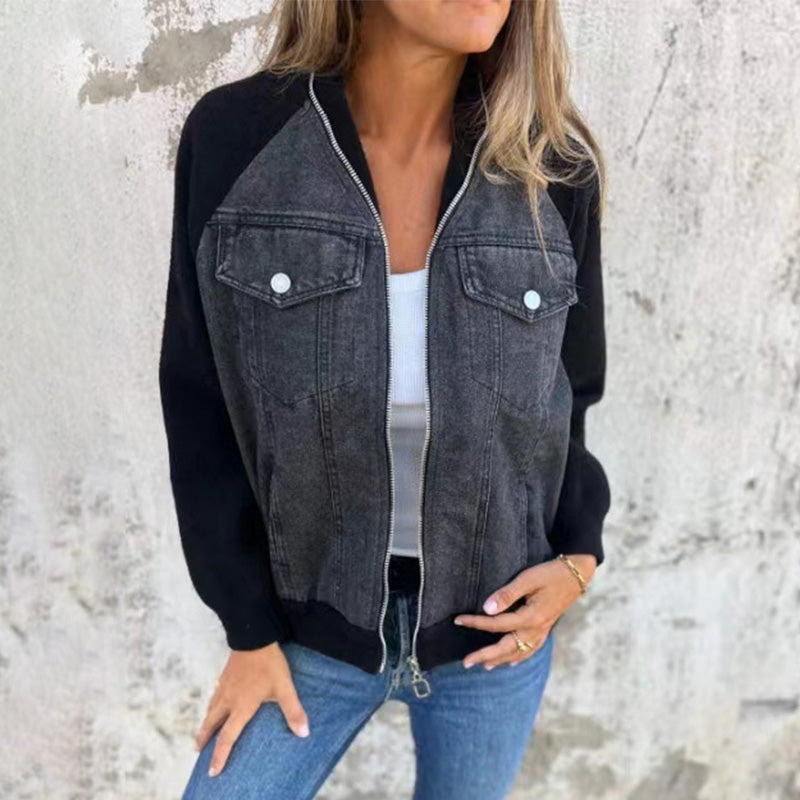 Noelle | Patchwork Denim Jack mit Kapuze