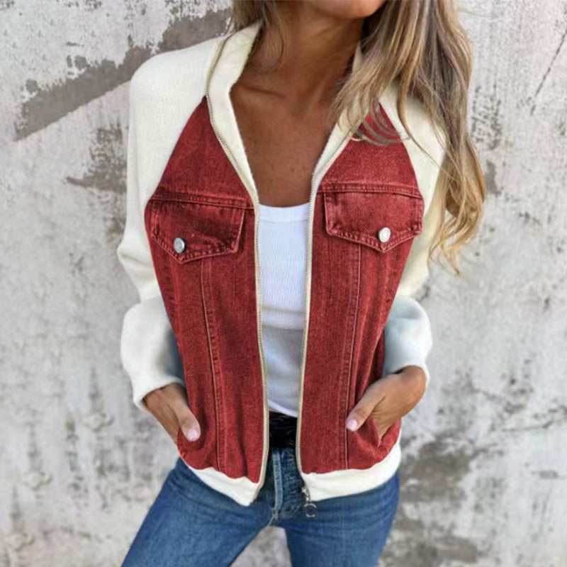 Noelle | Patchwork Denim Jack mit Kapuze
