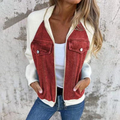 Noelle | Patchwork Denim Jack mit Kapuze