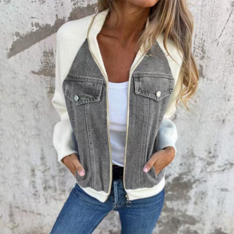 Noelle | Patchwork Denim Jack mit Kapuze