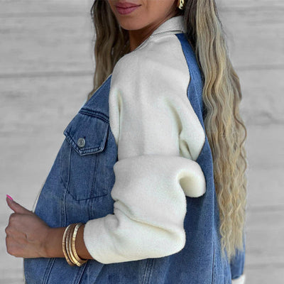 Noelle | Patchwork Denim Jack mit Kapuze