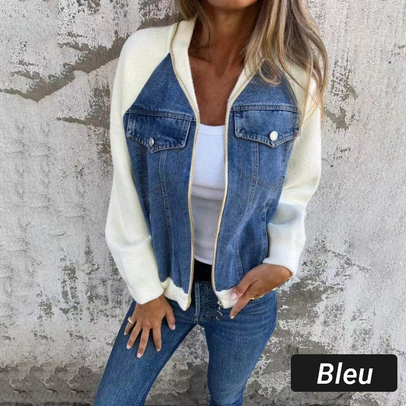 Noelle | Patchwork Denim Jack mit Kapuze
