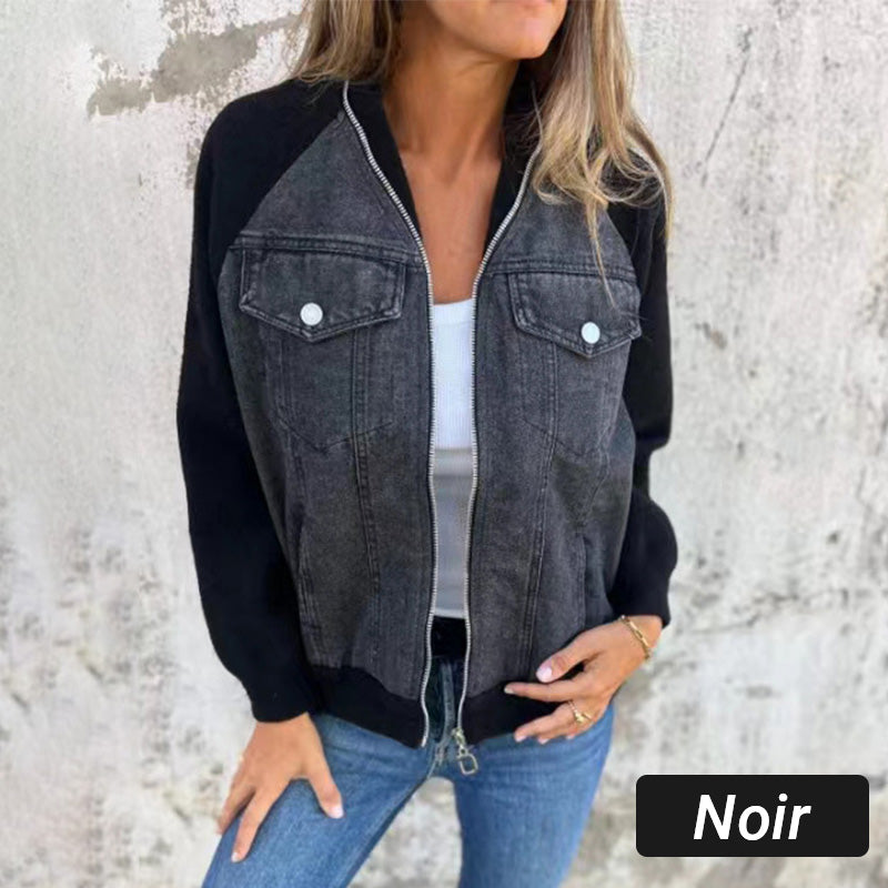 Noelle | Patchwork Denim Jack mit Kapuze