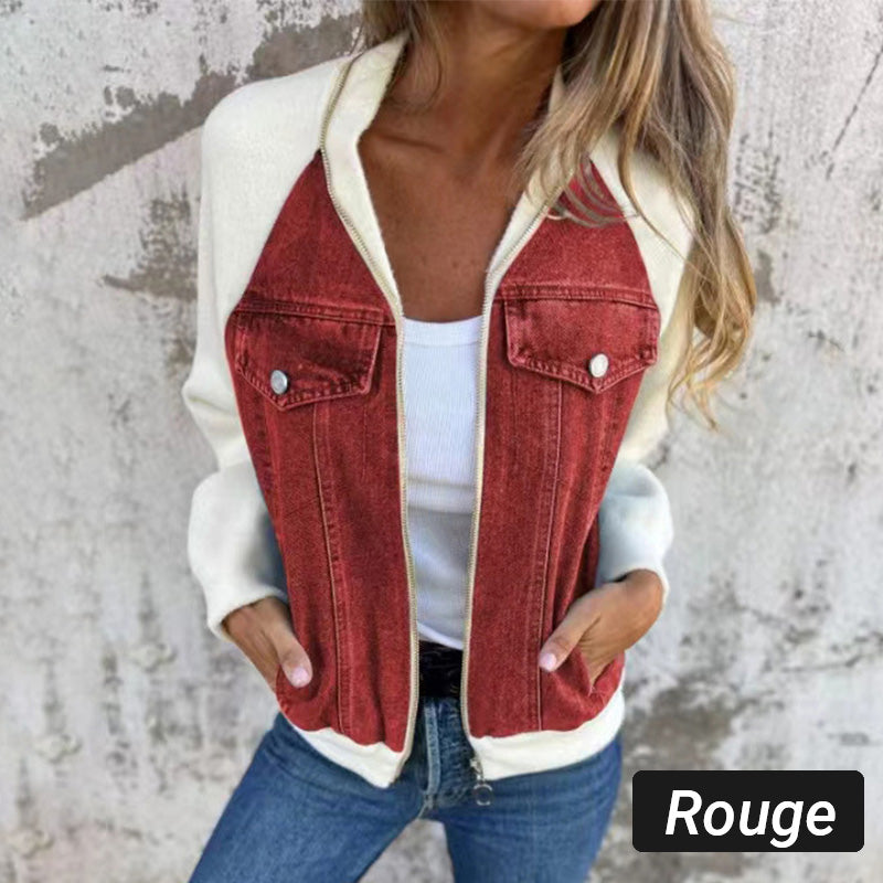 Noelle | Patchwork Denim Jack mit Kapuze
