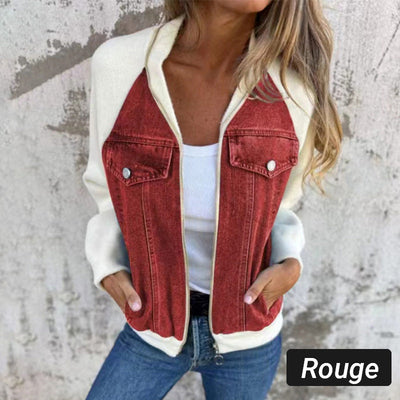 Noelle | Patchwork Denim Jack mit Kapuze