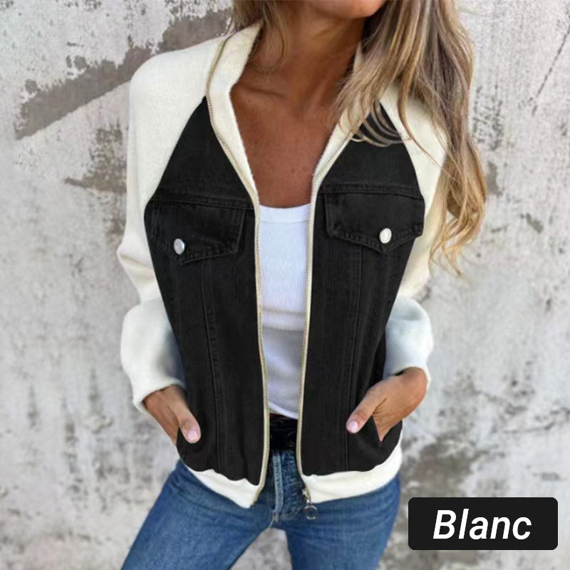 Noelle | Patchwork Denim Jack mit Kapuze