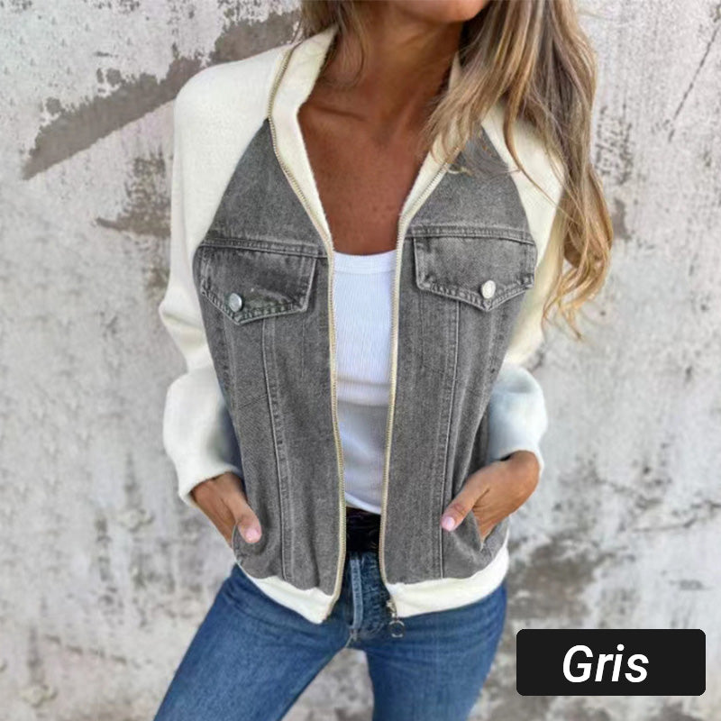 Noelle | Patchwork Denim Jack mit Kapuze