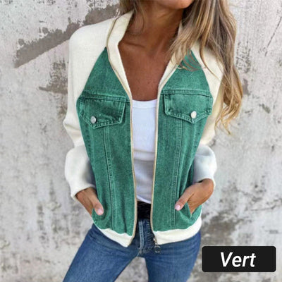 Noelle | Patchwork Denim Jack mit Kapuze